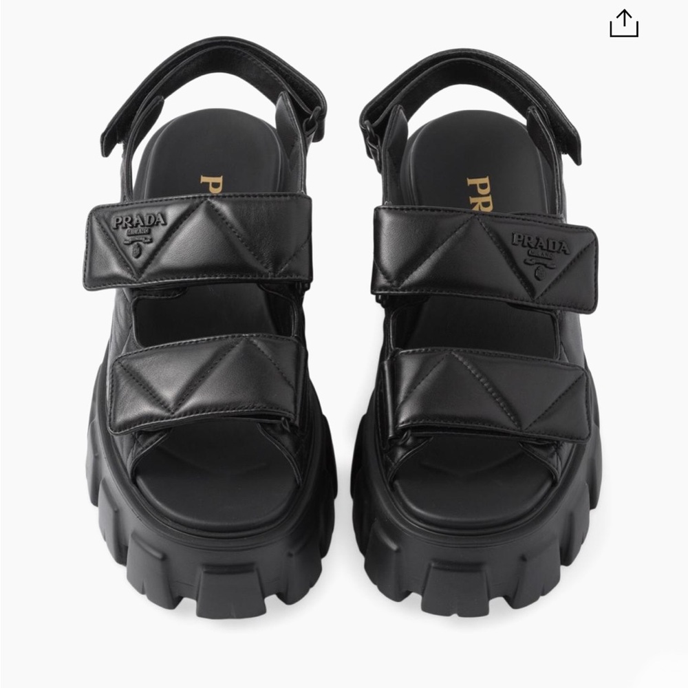 Authentic Prada black monolith Napa leather platform quilted sandals 37 6.5